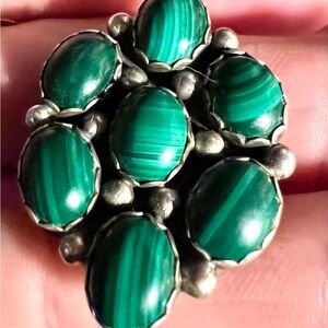 Native American Signed Sterling Silver Malachite Ring